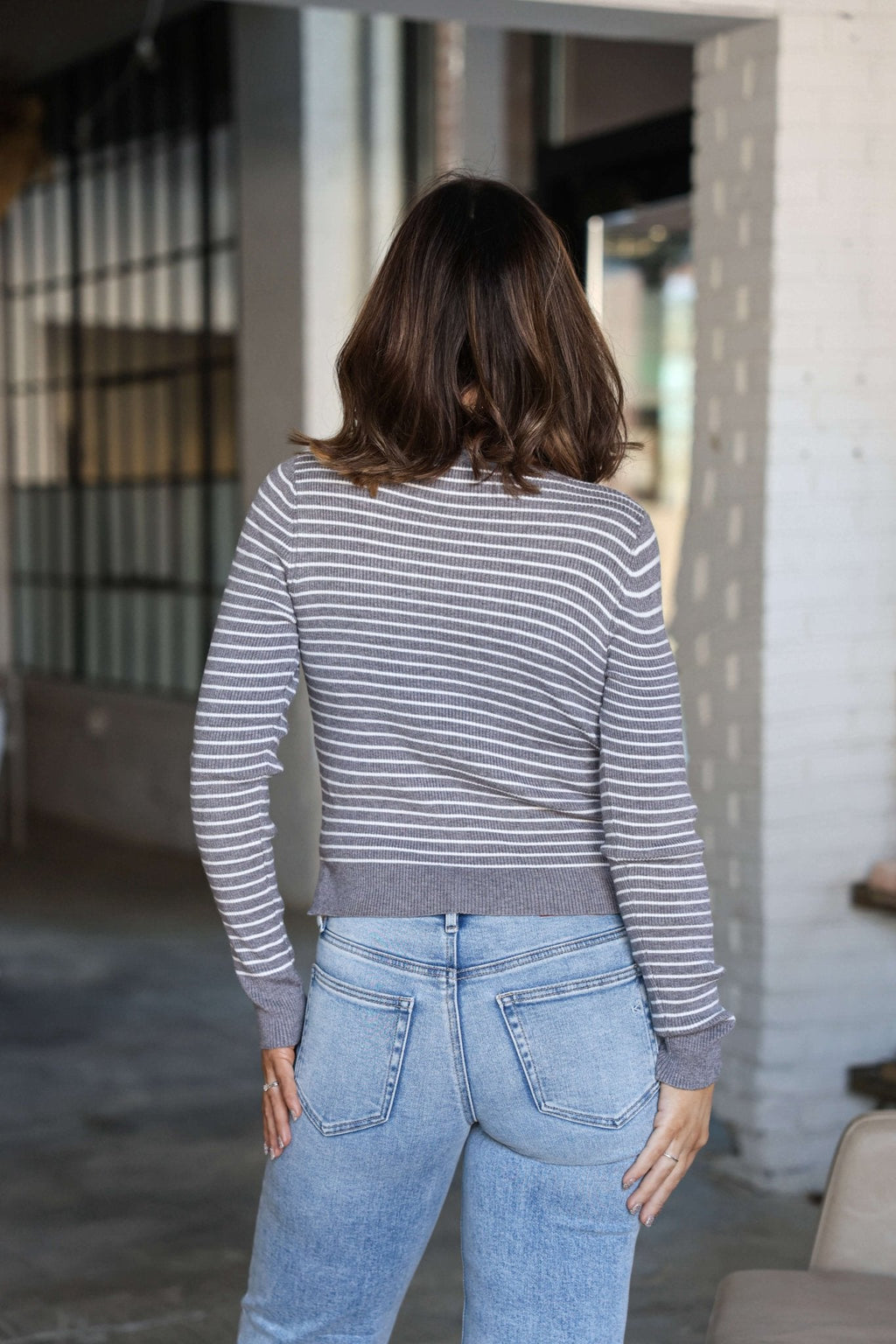 Chelsea Grey and White Striped Sweater-FINAL SALE