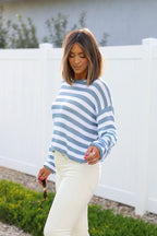 Cloud Grey and White Striped Sweater - FINAL SALE