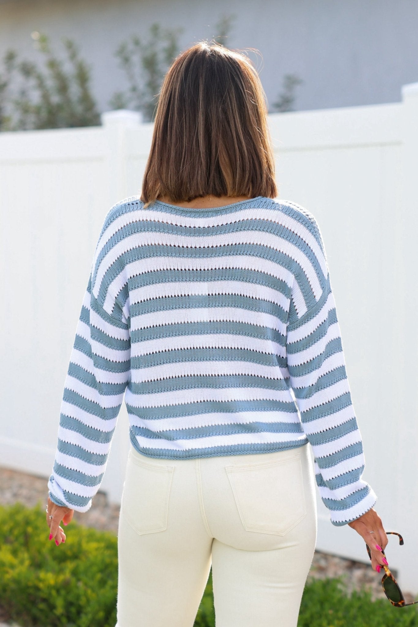 Cloud Grey and White Striped Sweater - FINAL SALE