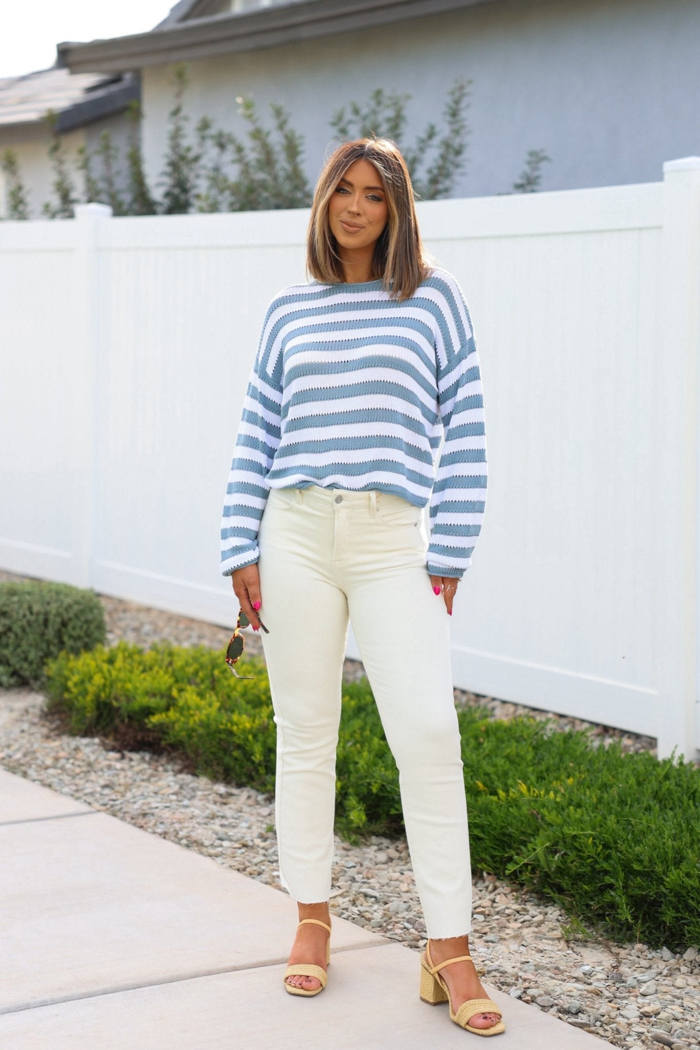 Cloud Grey and White Striped Sweater - FINAL SALE
