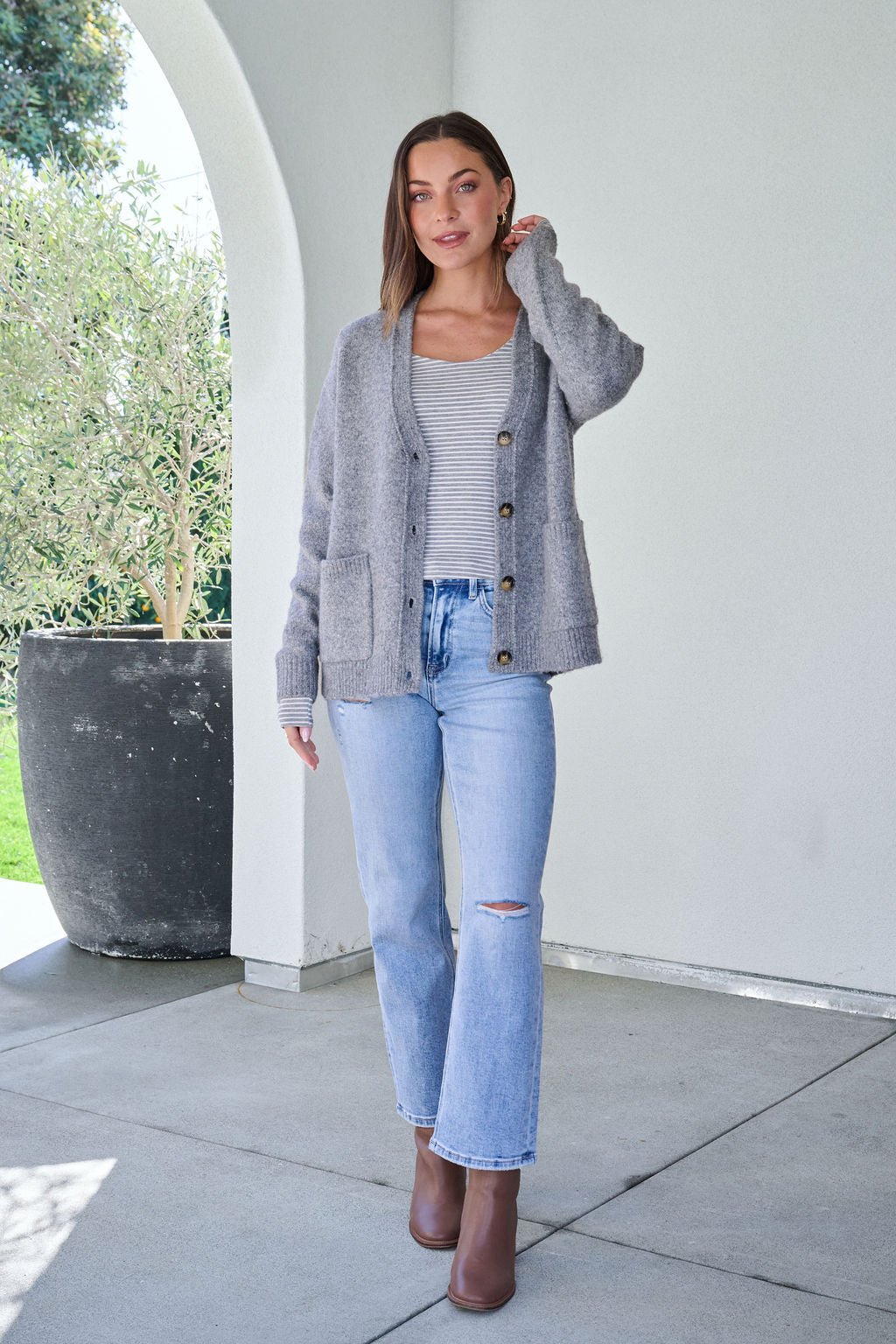 Cozy Grey Boyfriend Cardigan - FINAL SALE