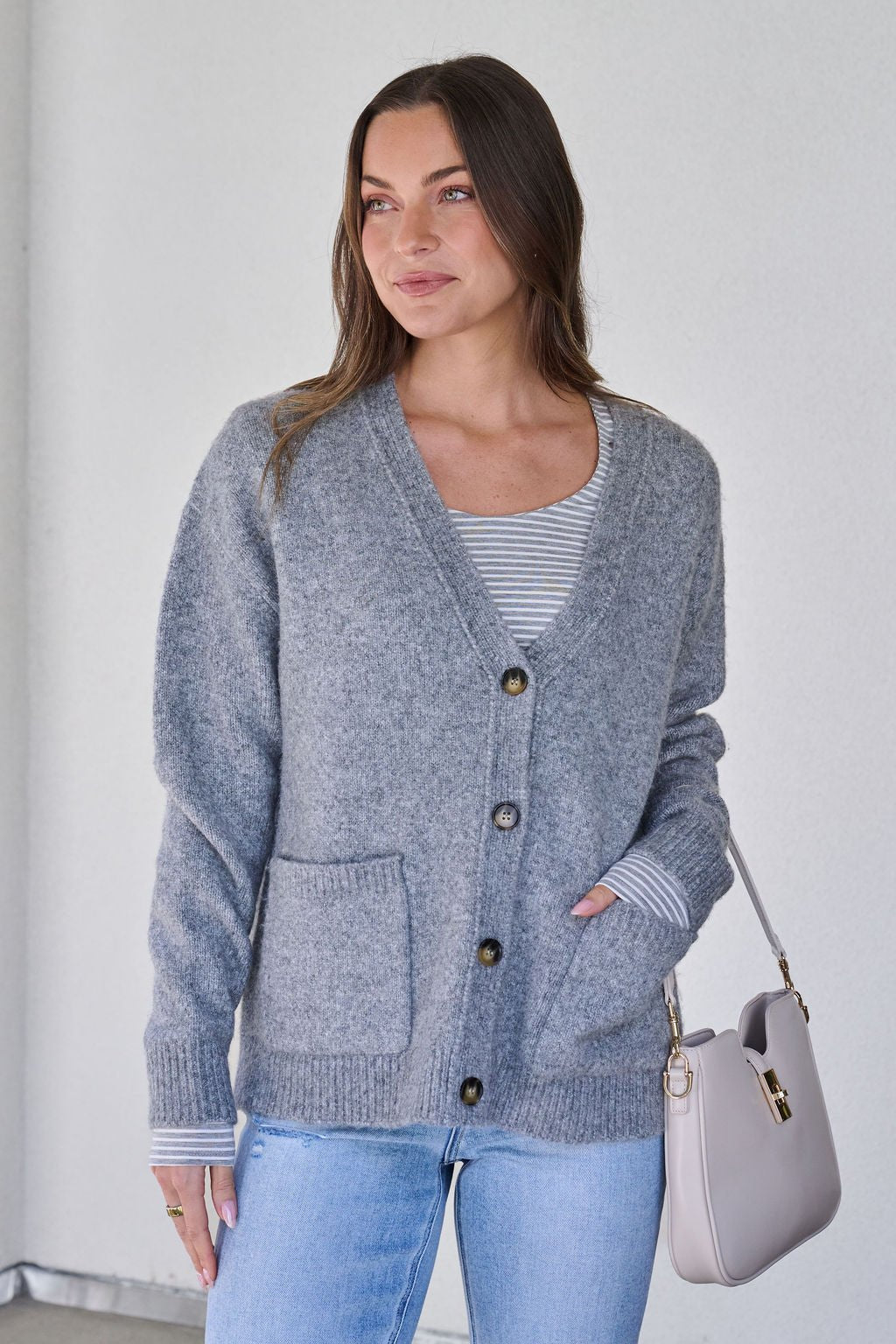 Cozy Grey Boyfriend Cardigan - FINAL SALE