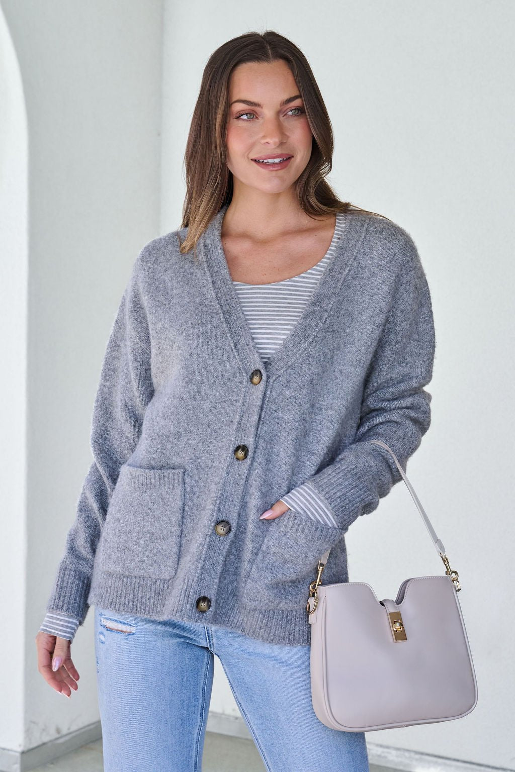 Cozy Grey Boyfriend Cardigan - FINAL SALE