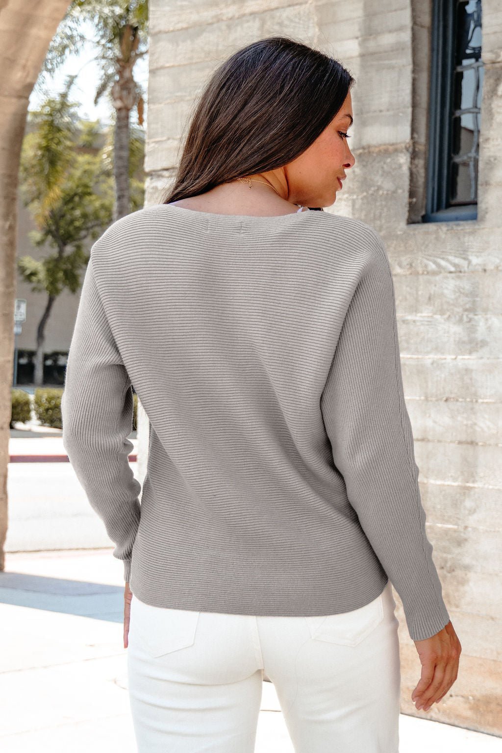 Cozy Ribbed Boat Neck Sweater - Grey-FINAL SALE