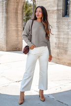 Cozy Ribbed Boat Neck Sweater - Grey-FINAL SALE
