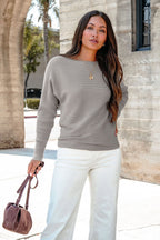 Cozy Ribbed Boat Neck Sweater - Grey-FINAL SALE