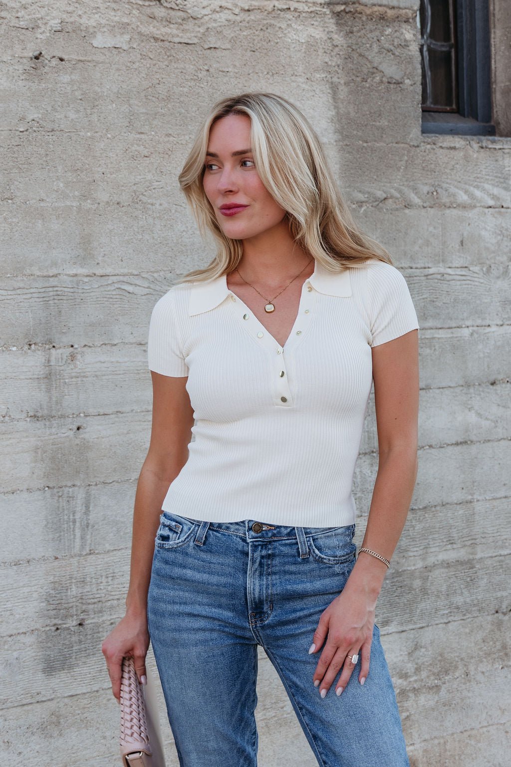 Cream Button Up Ribbed Top - FINAL SALE