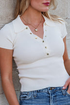 Cream Button Up Ribbed Top - FINAL SALE