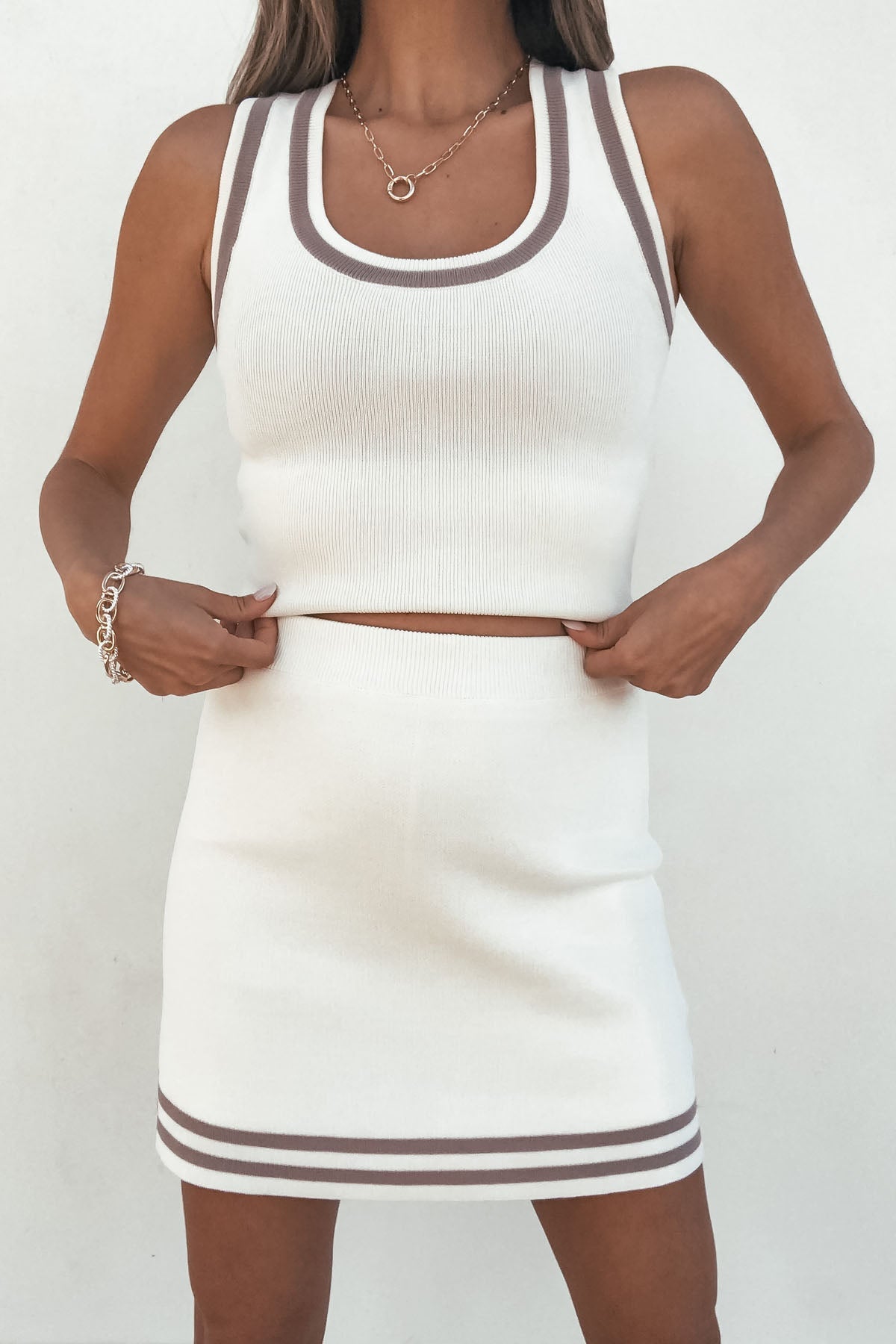 Cream Contrast Trim Tank Top