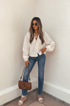 Cream Eyelet Tie Front Top