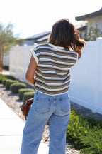 Cream Multi Striped Cap Sleeve Top