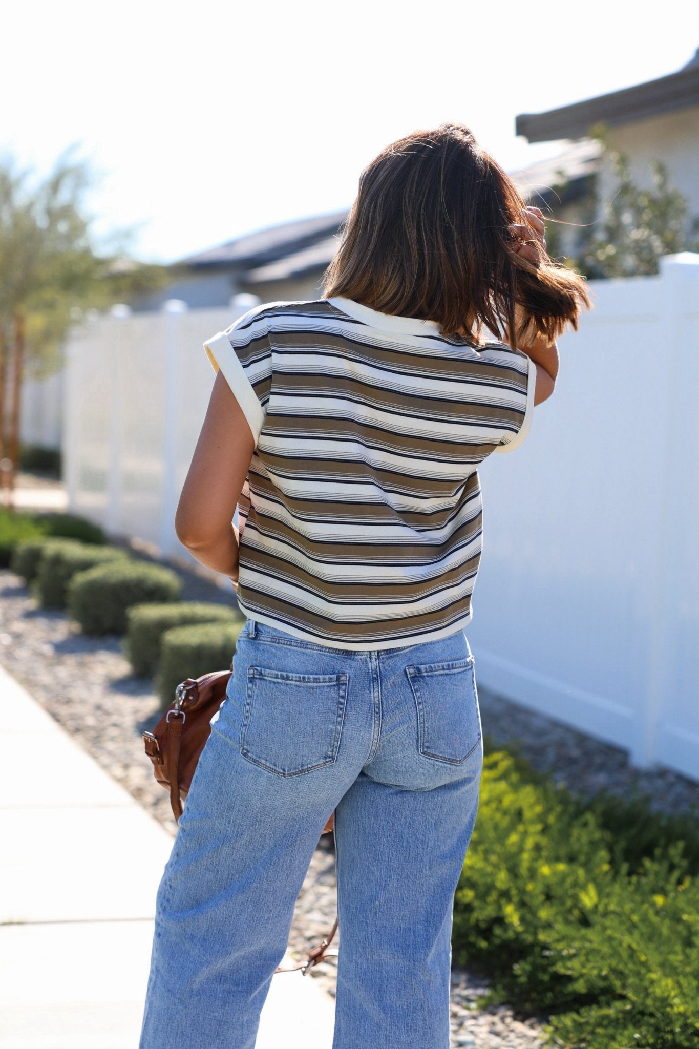 Cream Multi Striped Cap Sleeve Top