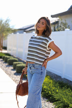 Cream Multi Striped Cap Sleeve Top