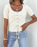 Cream Tie Button Up Sweater