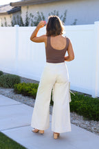 Cream Wide Leg Drawstring Pants