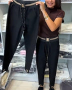 Elegant Pants with Drawstring and Elastic Waist