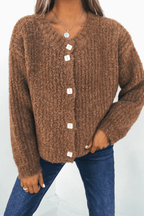 Dark Amber Plush Button Down Cardigan - FINAL SALE
