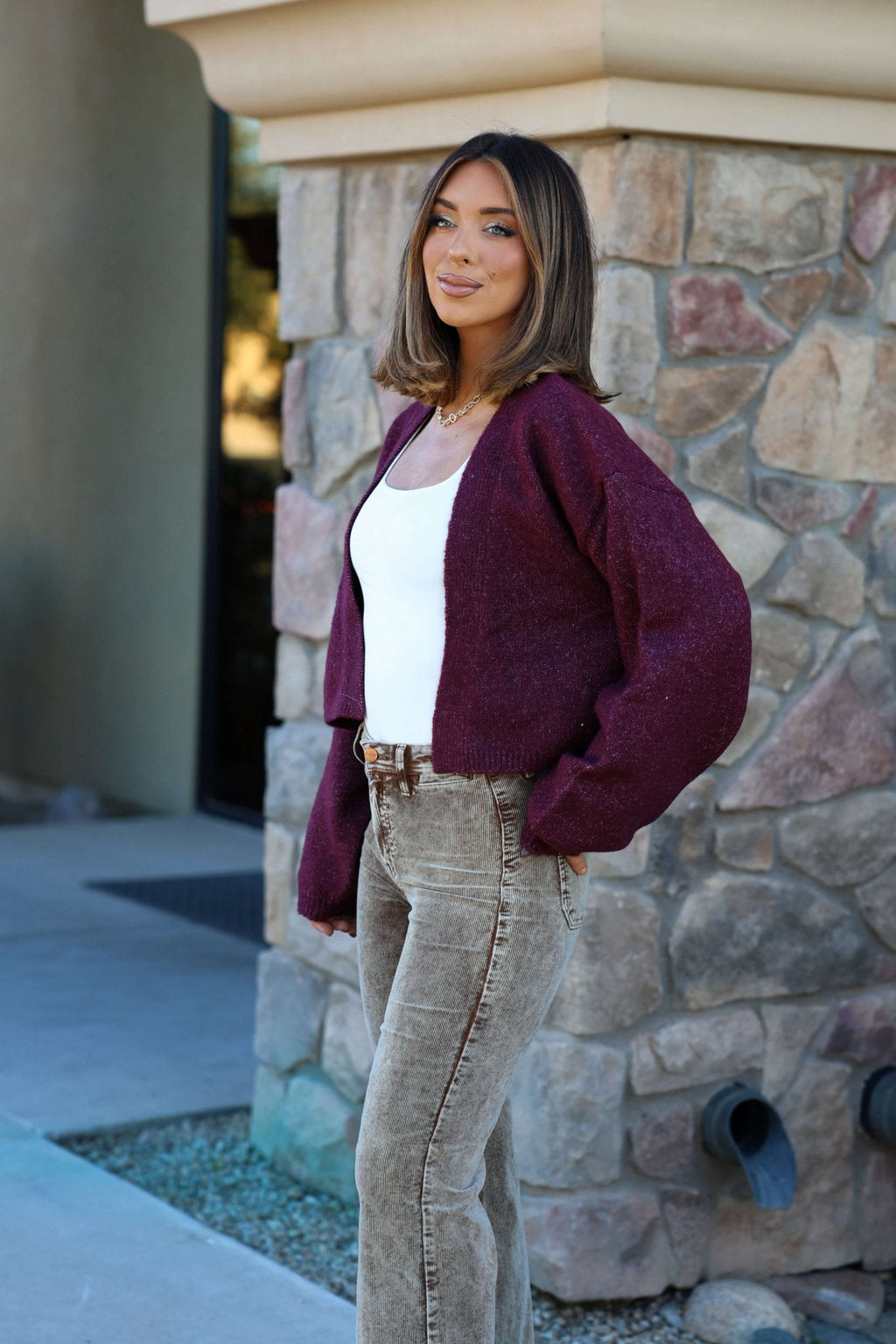 Dark Cherry Open Front Cardigan - FINAL SALE