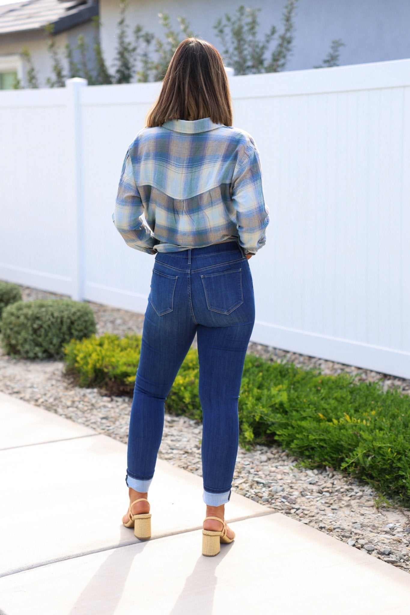 Dark Wash Pull On Cuffed Skinny Jeans