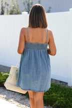 Denim Pleated Babydoll Mini Dress