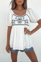 Dream-Filled Moments Ivory Embroidered Babydoll Top
