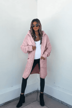 Dusty Rose Braided Trim Hooded Cardigan - FINAL SALE