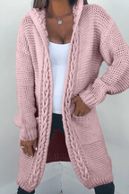 Dusty Rose Braided Trim Hooded Cardigan - FINAL SALE