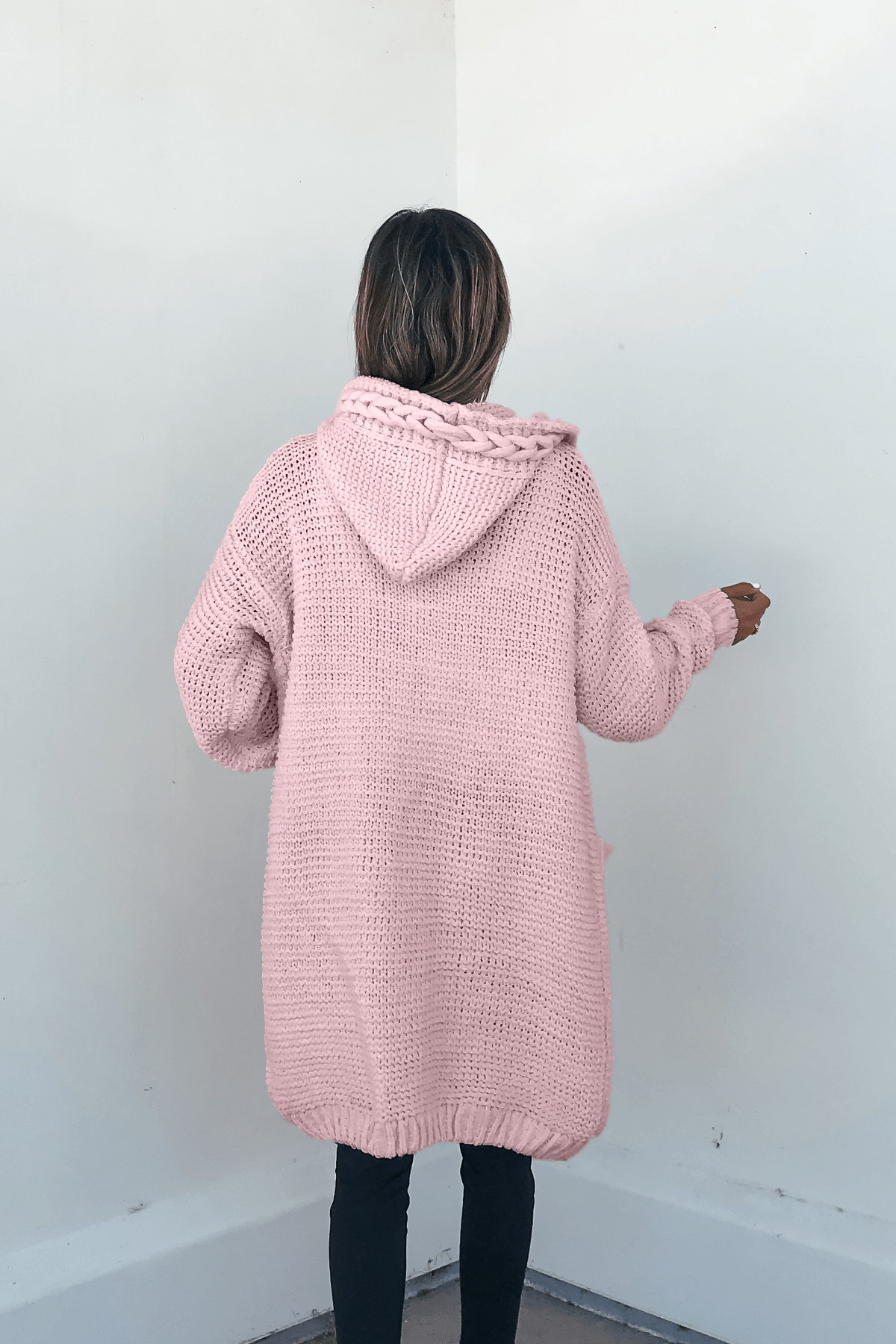 Dusty Rose Braided Trim Hooded Cardigan - FINAL SALE