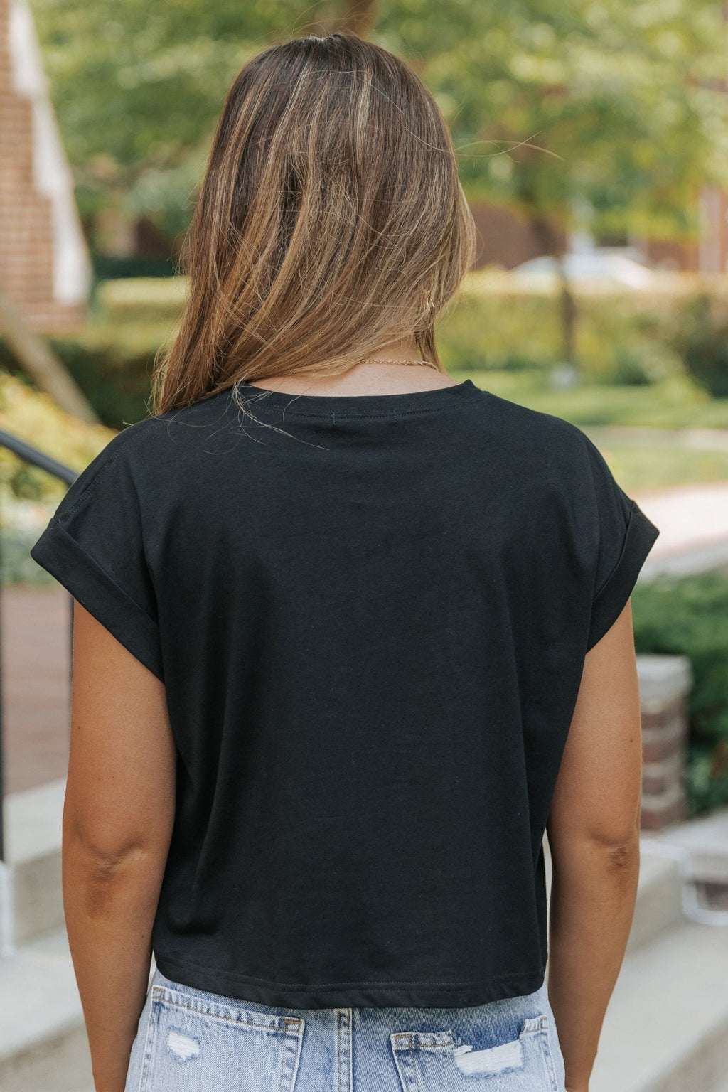 Editor's Choice Black Cotton Cuff Sleeve Top
