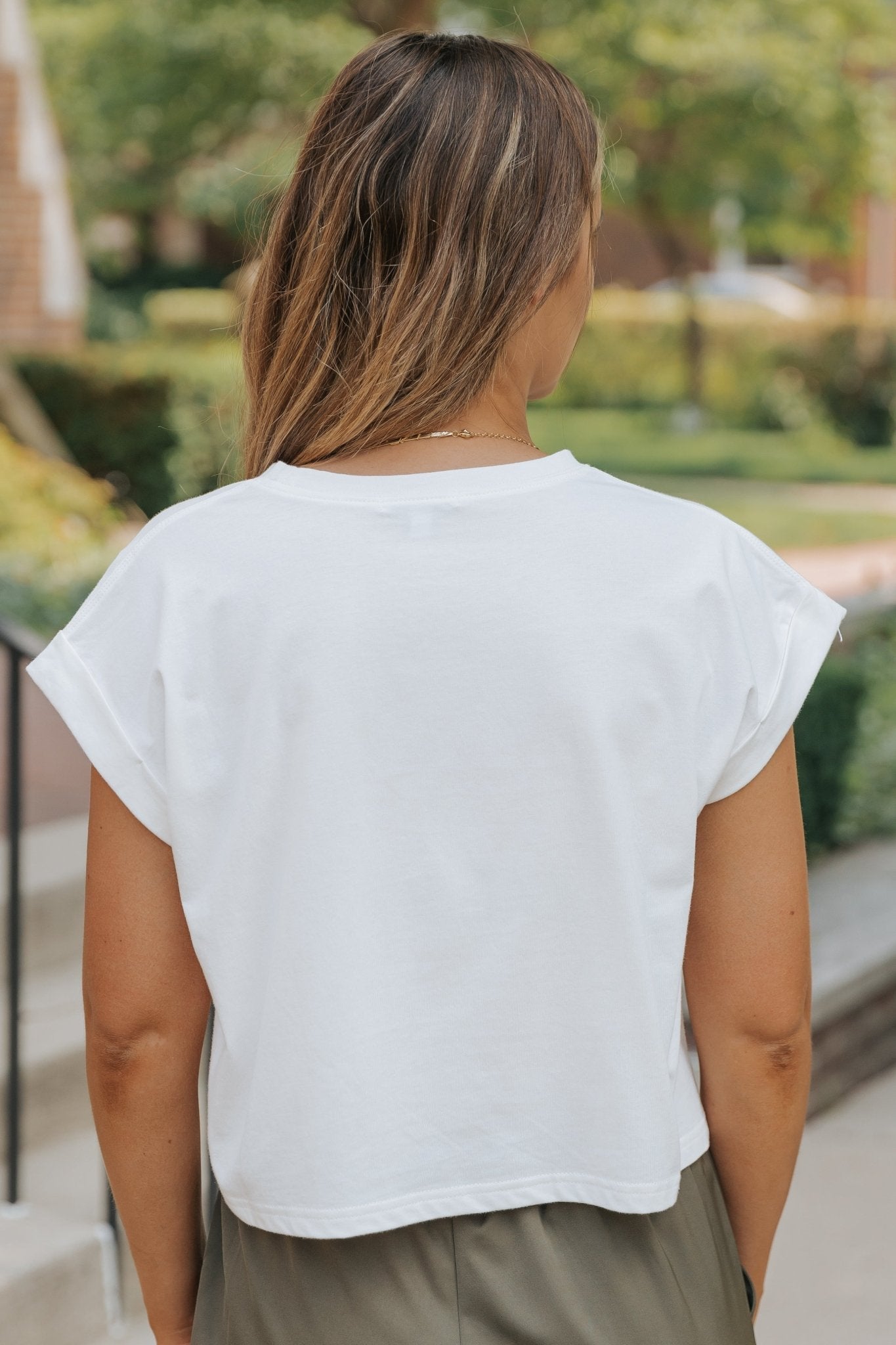 Editor's Choice White Cotton Cuff Sleeve Top