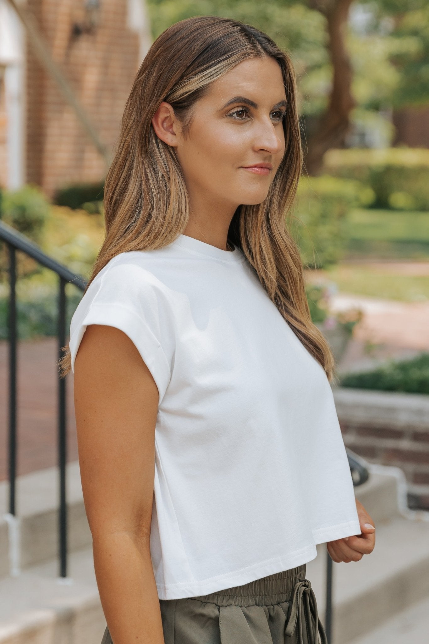 Editor's Choice White Cotton Cuff Sleeve Top