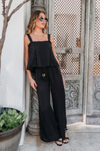 ELAN Black Lace Trim Tank Top