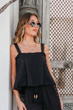 ELAN Black Lace Trim Tank Top