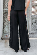 ELAN Black Lace Trim Wide Leg Pants