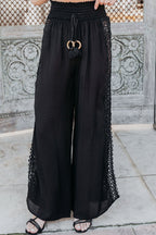 ELAN Black Lace Trim Wide Leg Pants