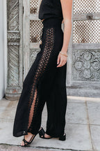 ELAN Black Lace Trim Wide Leg Pants