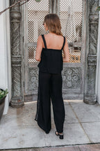 ELAN Black Lace Trim Wide Leg Pants