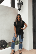 Elan Black Side Tie Detail Top