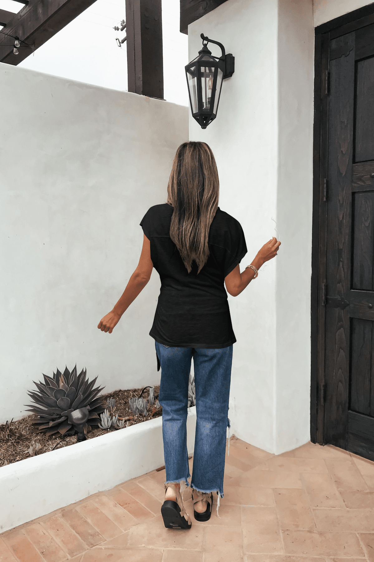 Elan Black Side Tie Detail Top