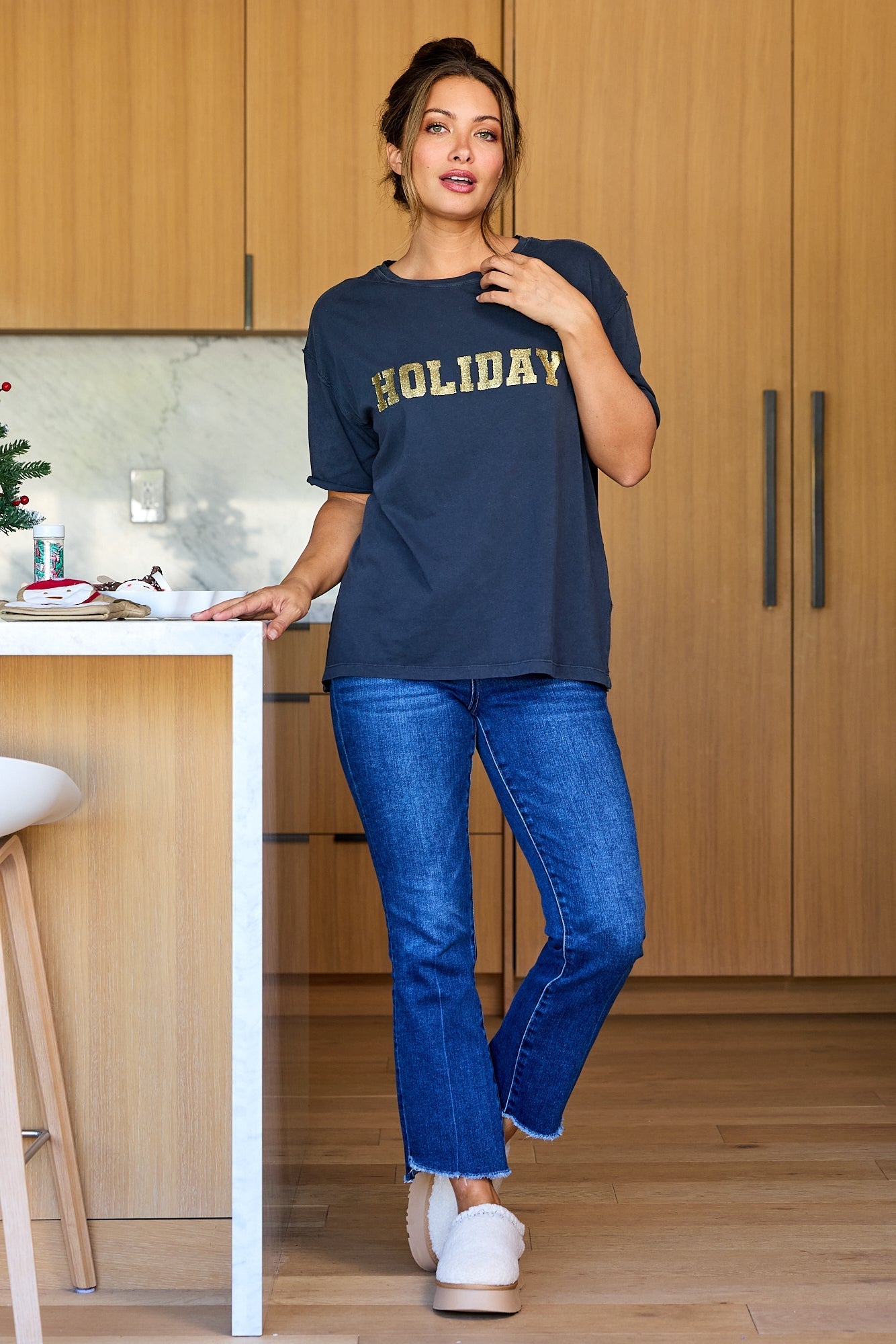 Elan Grey Holiday Graphic Tee - FINAL SALE