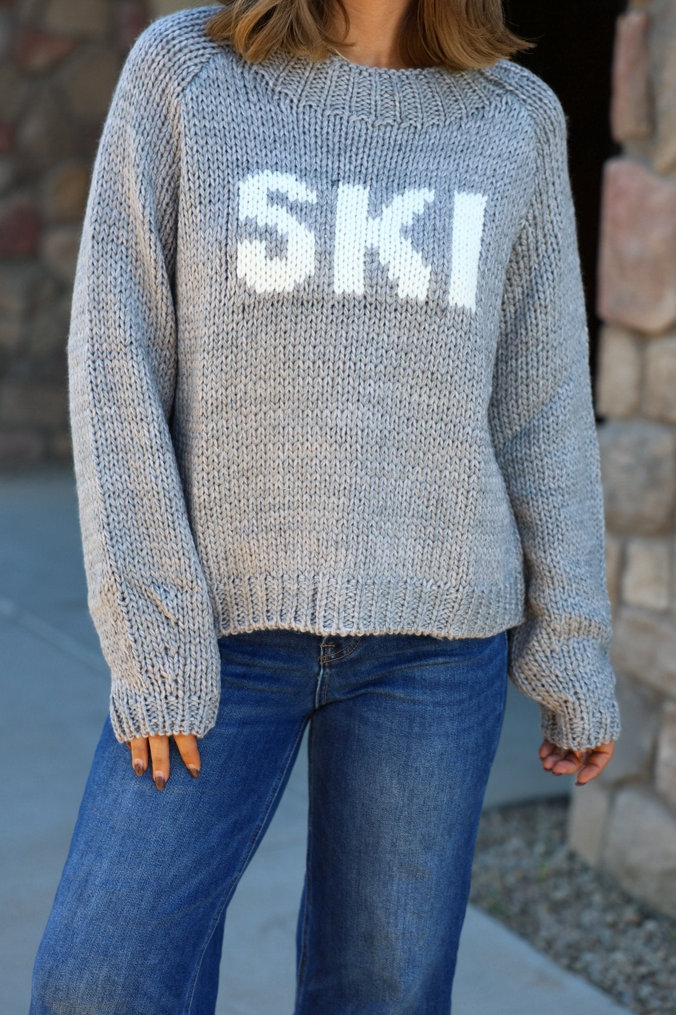 Elan Grey Ski Ribbed Sweater - FINAL SALE