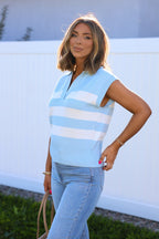 ELAN Light Blue and White Striped Sweater