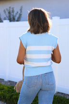 ELAN Light Blue and White Striped Sweater