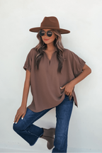 Ellis Camel Split Collared Top - FINAL SALE