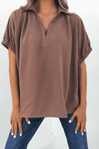 Ellis Camel Split Collared Top - FINAL SALE