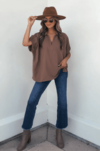 Ellis Camel Split Collared Top - FINAL SALE