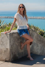 Free People Ivory Gemma Embroidered Top