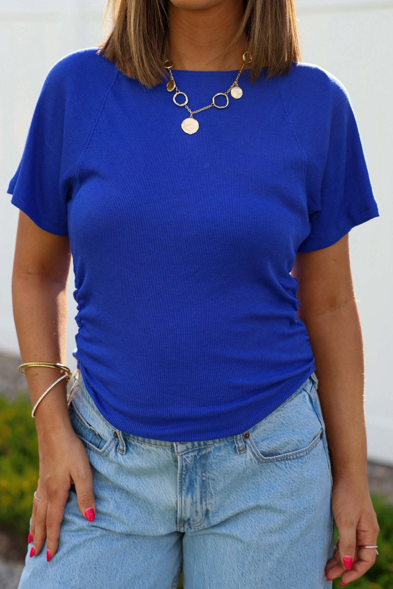 Free People Violet Blue Lucy Off The Shoulder Tee