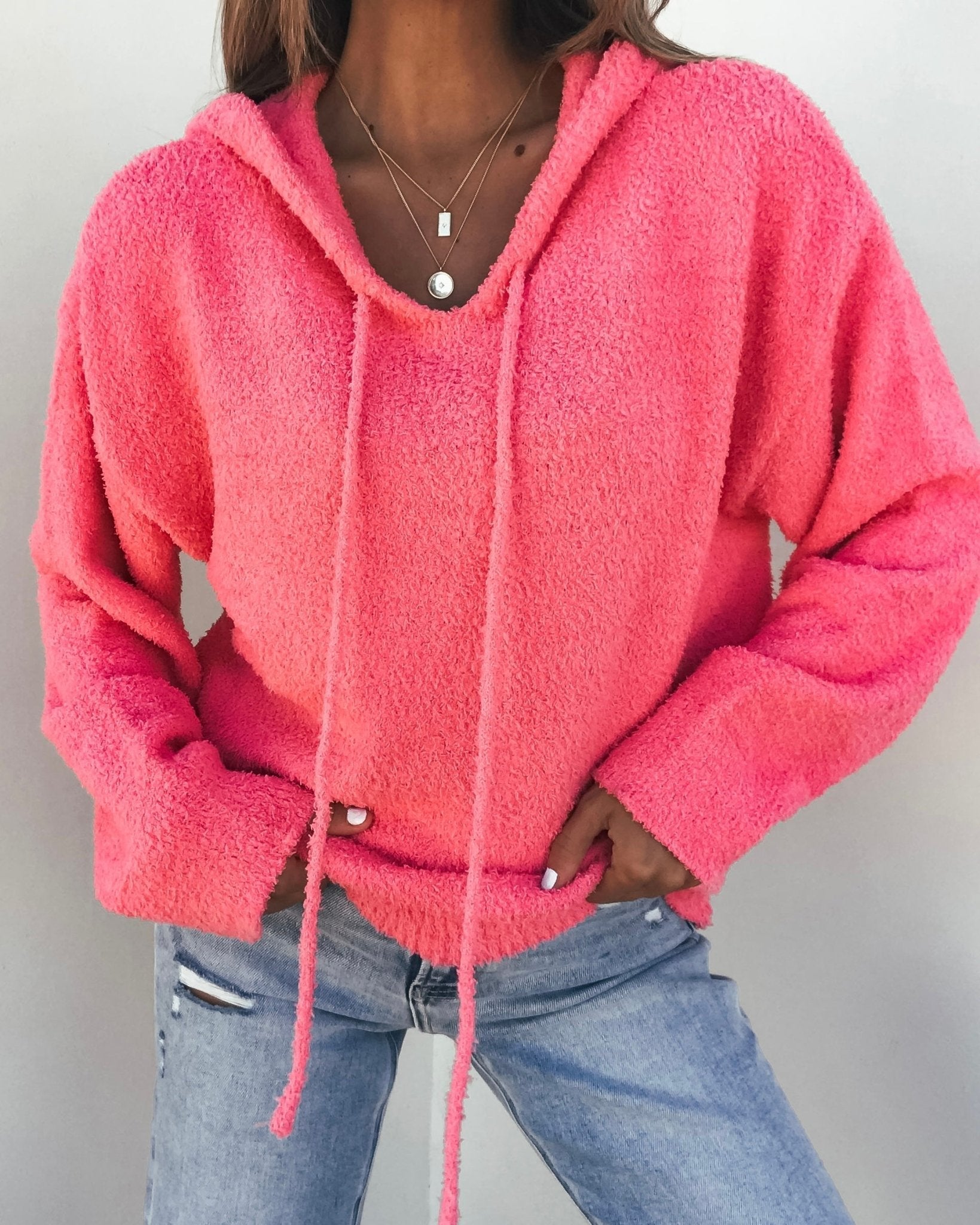 Fuzzy Pink Hooded Sweater