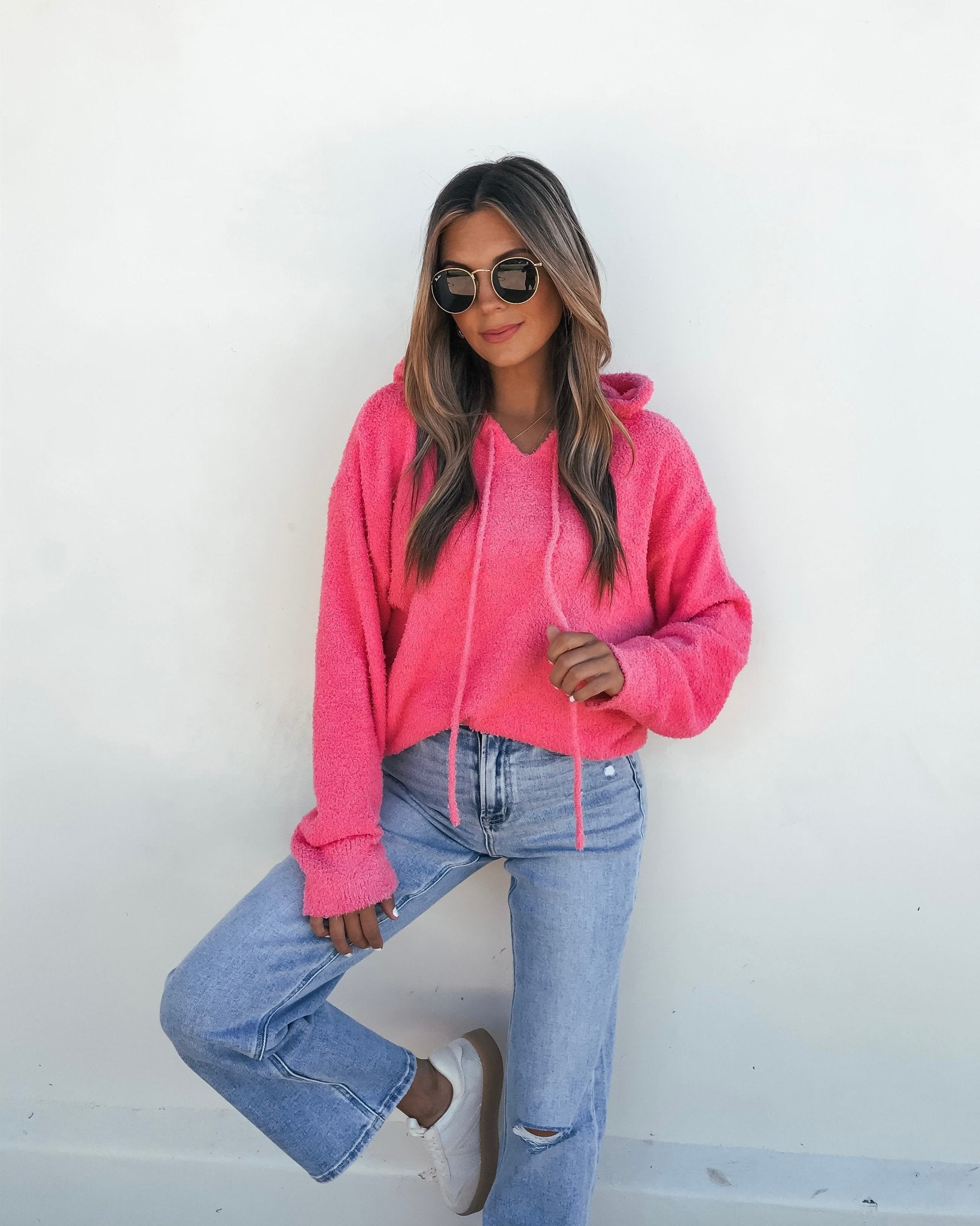 Fuzzy Pink Hooded Sweater